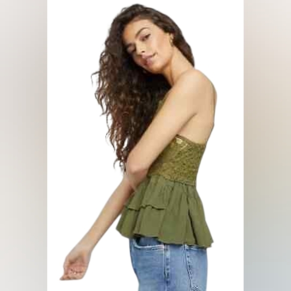 Free People Adella Cami Olive Green Lace Ruffle Top - Picture 5 of 12
